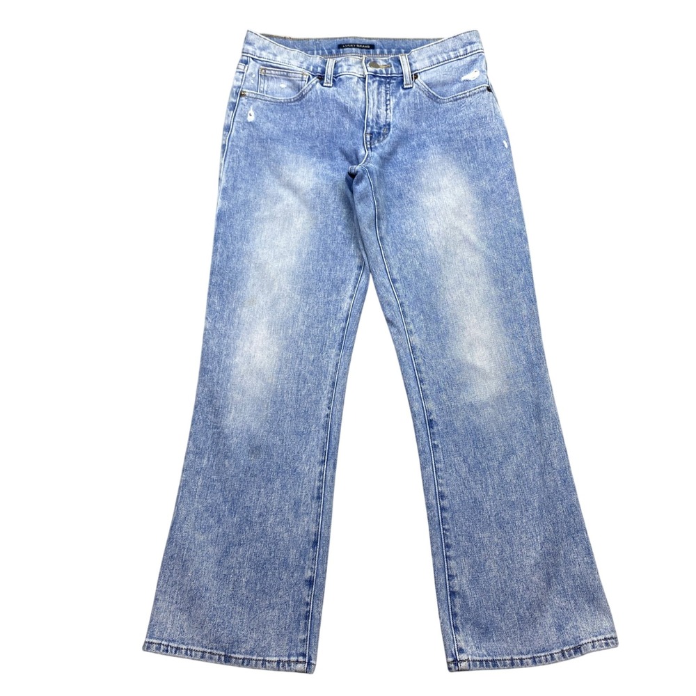 Lucky Brand Ava Mid Rise Crop Mini Boot Jeans Light Wash Distressed Blue 4/27R